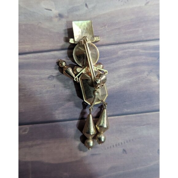 Vintage Jester-Inspired Rhinestone Brooch Gold-Tone Mardi Gras Clown Design Red - Picture 2 of 6